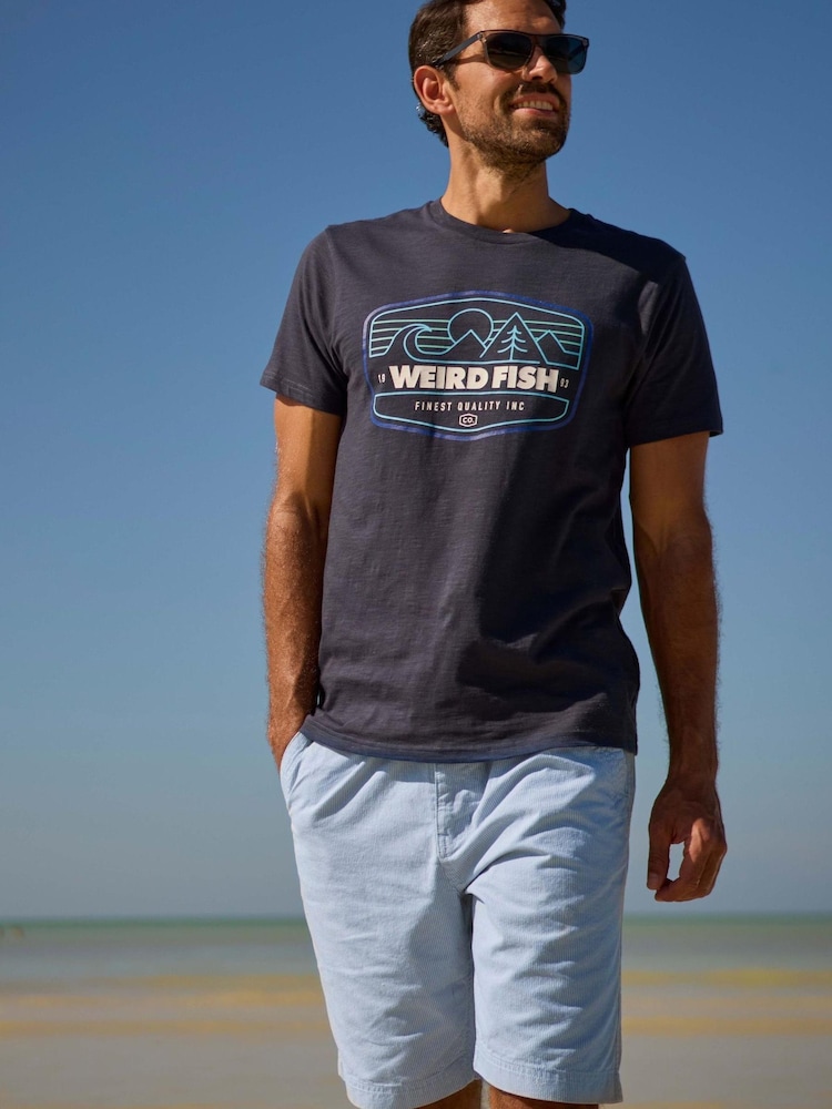 Weird Fish Blue Dewey Stripe 100% Cotton Shorts - Image 1 of 10