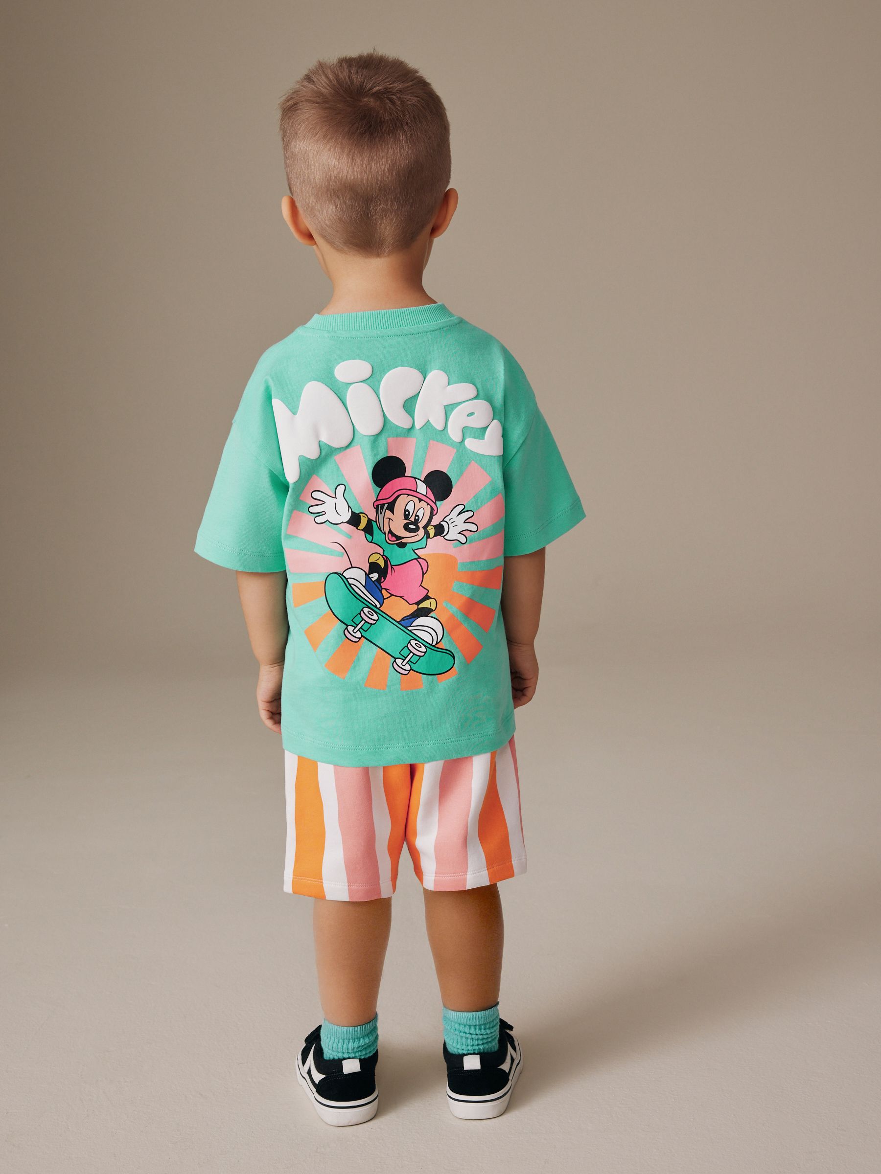 みっきー★2SET Buy Green/Orange Mickey Mouse T-Shirt and Shorts Set (3mths-8yrs