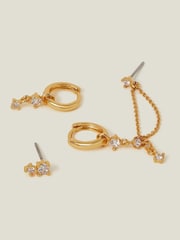 Accessorize 14ct Gold Sparkle Chain Hoop Earrings 3 Pack - Image 1 of 2