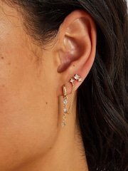 Accessorize 14ct Gold Sparkle Chain Hoop Earrings 3 Pack - Image 2 of 2