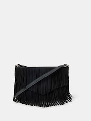 Accessorize Black Suede Fringe Cross-Body Bag - Image 1 of 2