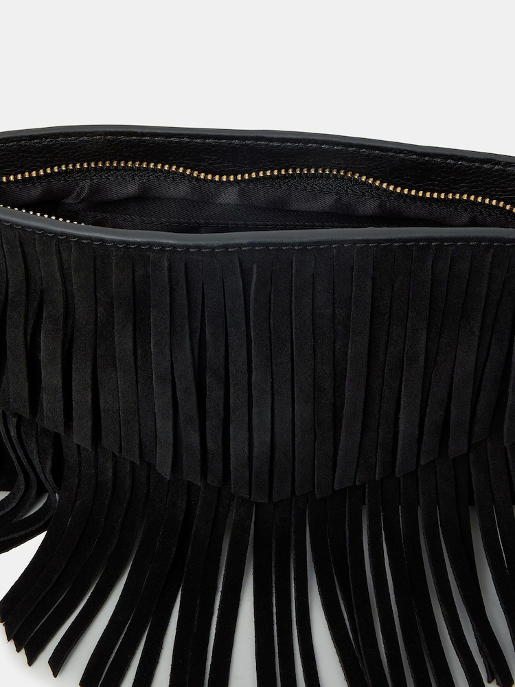 Accessorize Black Suede Fringe Cross-Body Bag - Image 2 of 2