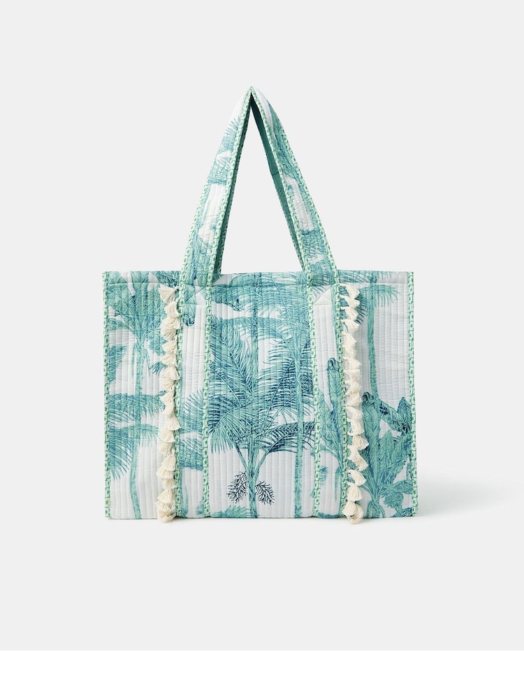 Accessorize Blue/White Palm Print Quilted Shopper Bag - Image 2 of 5 Accessorize Blue/White Palm Print Quilted Shopper Bag - Image 2 of 5