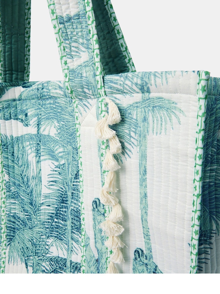 Accessorize Blue/White Palm Print Quilted Shopper Bag - Image 5 of 5 Accessorize Blue/White Palm Print Quilted Shopper Bag - Image 5 of 5