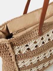 Accessorize Natural Stripe Woven Raffia Tote Bag - Image 2 of 2