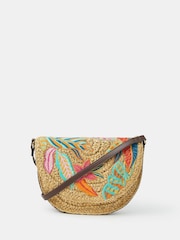 Accessorize Natural Embroidered Raffia Cross-Body Bag - Image 1 of 2
