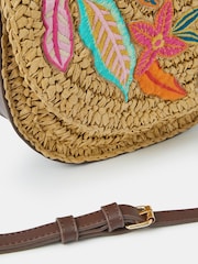 Accessorize Natural Embroidered Raffia Cross-Body Bag - Image 2 of 2