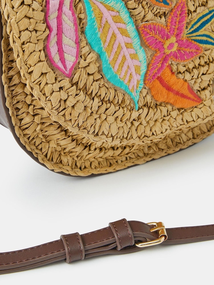 Accessorize Natural Embroidered Raffia Cross-Body Bag - Image 2 of 2