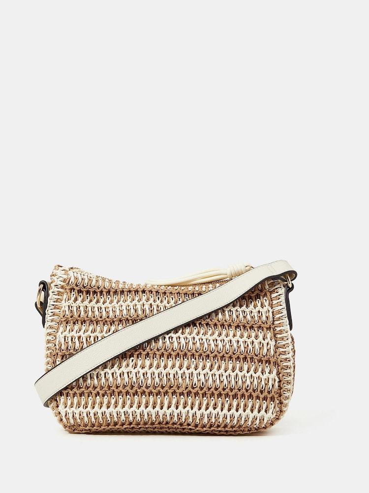 Accessorize Natural Two-Tone Woven Cross-Body Bag - Image 1 of 3