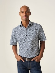 Skopes Blue Floral Print 100% Cotton Short Sleeve Regular Fit Shirt - Image 1 of 5