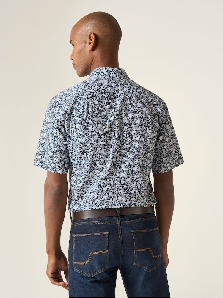 Skopes Blue Floral Print 100% Cotton Short Sleeve Regular Fit Shirt - Image 2 of 5