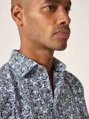 Skopes Blue Floral Print 100% Cotton Short Sleeve Regular Fit Shirt - Image 3 of 5