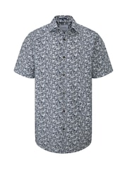 Skopes Blue Floral Print 100% Cotton Short Sleeve Regular Fit Shirt - Image 4 of 5