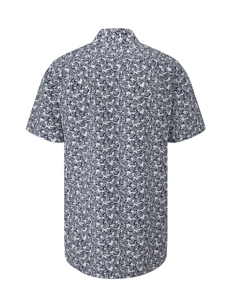 Skopes Blue Floral Print 100% Cotton Short Sleeve Regular Fit Shirt - Image 5 of 5