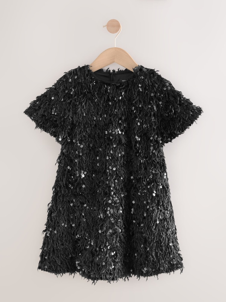 Black Sequin Textured Occasion Dress (3-16yrs) - Image 1 of 4