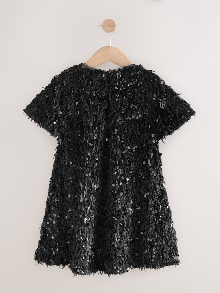 Black Sequin Textured Occasion Dress (3-16yrs) - Image 2 of 4