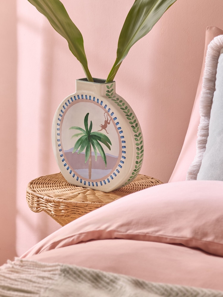 Multi Hand Painted Palm Tree Ceramic Vase - Image 1 of 3