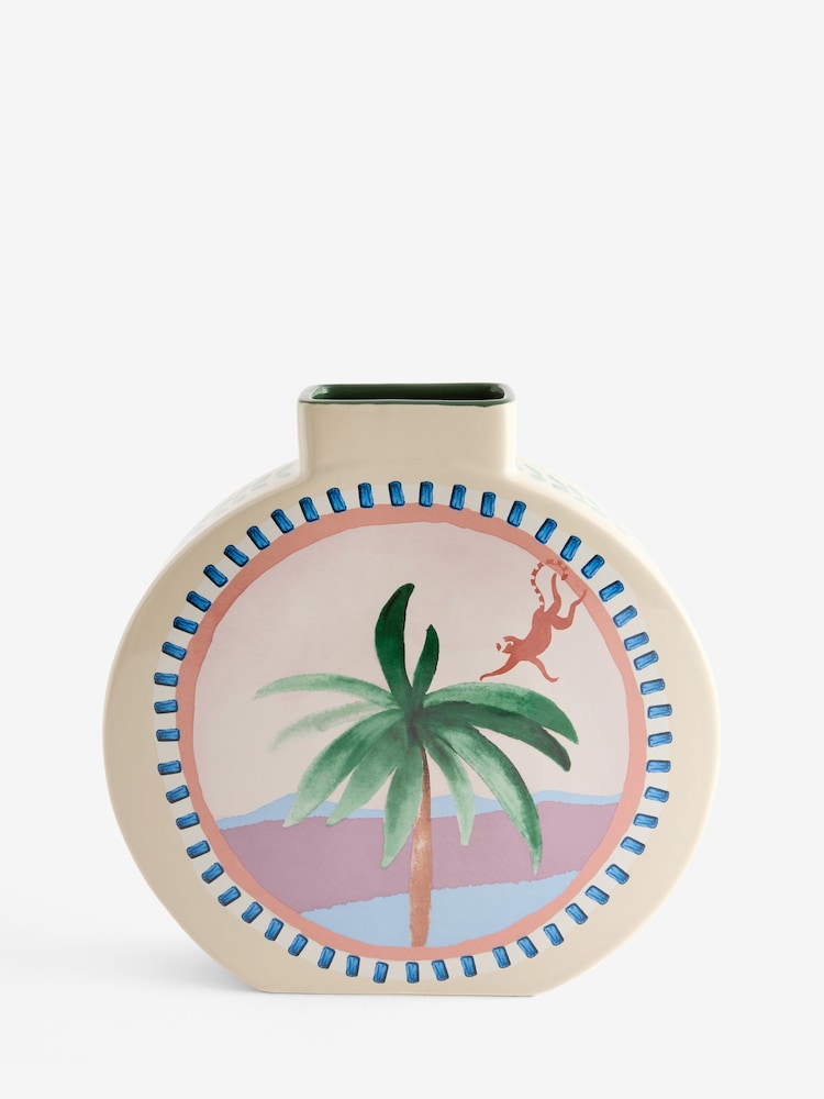 Multi Hand Painted Palm Tree Ceramic Vase - Image 3 of 3