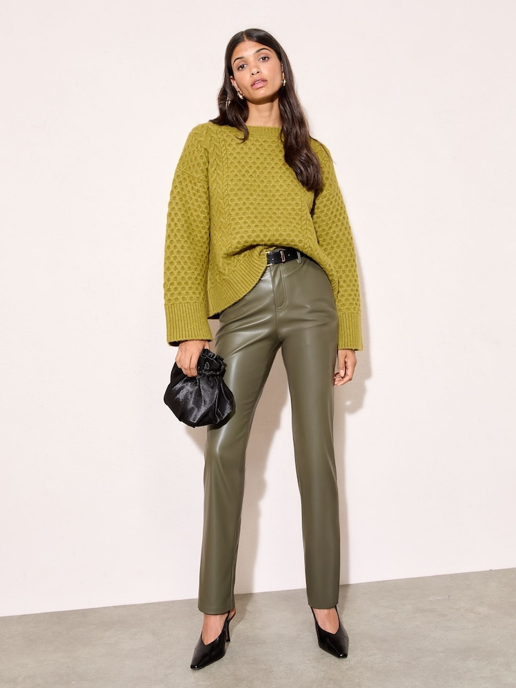 Friends Like These Green Faux Leather Straigh Leg Trousers - Image 1 of 4