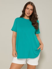 Yours Curve Blue Ribbed Swing T-Shirt - Image 1 of 5