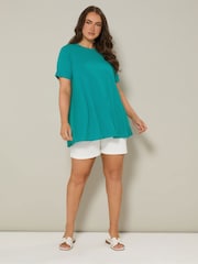 Yours Curve Blue Ribbed Swing T-Shirt - Image 2 of 5