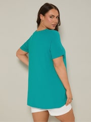 Yours Curve Blue Ribbed Swing T-Shirt - Image 3 of 5
