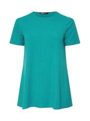 Yours Curve Blue Ribbed Swing T-Shirt - Image 5 of 5