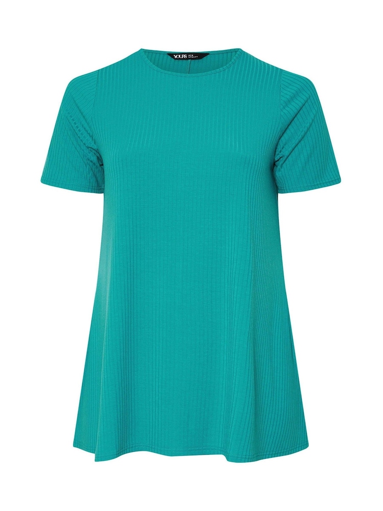 Yours Curve Blue Ribbed Swing T-Shirt - Image 5 of 5