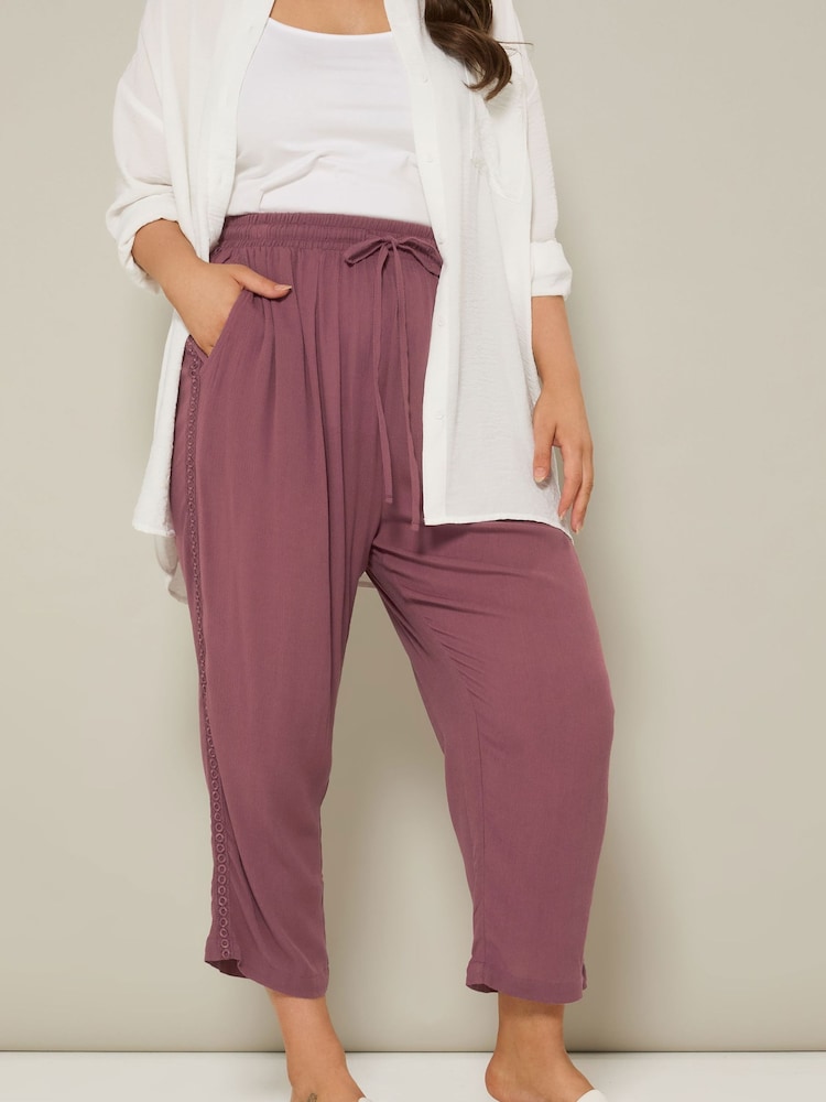 Yours Curve Red Crochet Side Cropped Trousers - Image 1 of 5