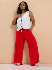 Yours Curve Red Popcorn Skinny Waist Midaxi Trousers - Image 2 of 5