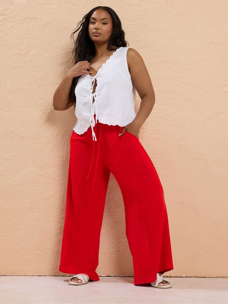 Yours Curve Red Popcorn Skinny Waist Midaxi Trousers - Image 2 of 5
