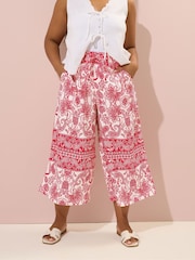 Yours Curve Red Woven Crinkle Midaxi Trousers - Image 1 of 5