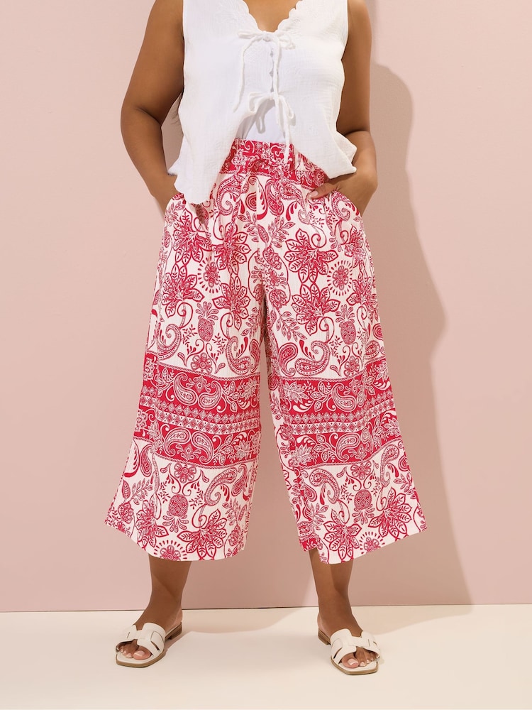 Yours Curve Red Woven Crinkle Midaxi Trousers - Image 1 of 5