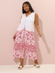 Yours Curve Red Woven Crinkle Midaxi Trousers - Image 2 of 5