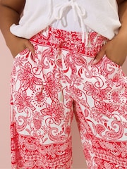 Yours Curve Red Woven Crinkle Midaxi Trousers - Image 4 of 5