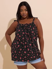 Yours Curve Black Boho Strappy Top - Image 1 of 5