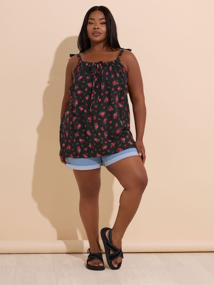 Yours Curve Black Boho Strappy Top - Image 2 of 5