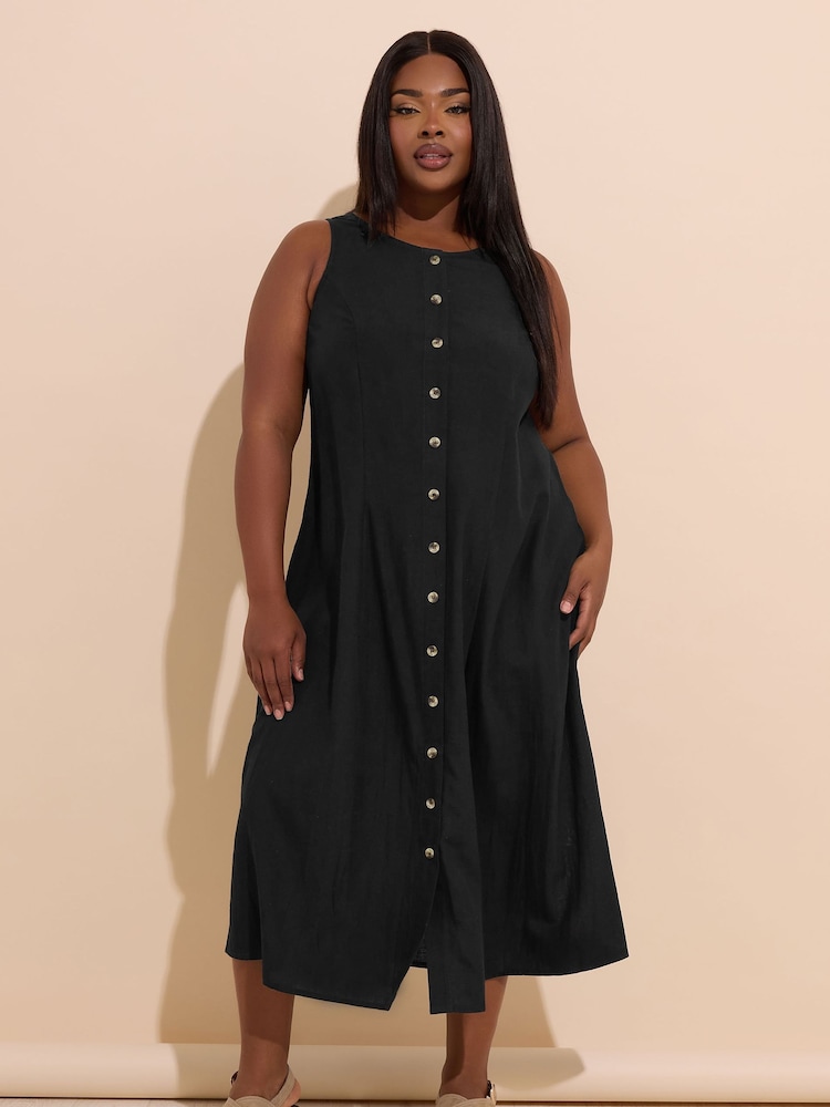 Yours Curve Black Containing Linen Maxi Dress - Image 1 of 5