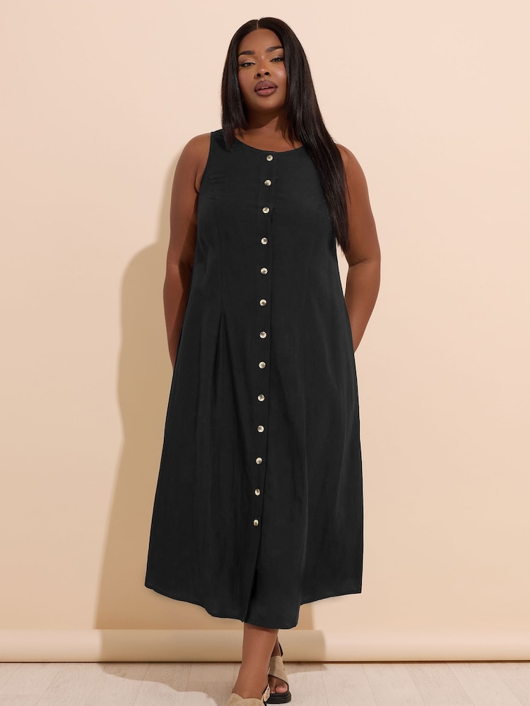 Yours Curve Black Containing Linen Maxi Dress - Image 2 of 5