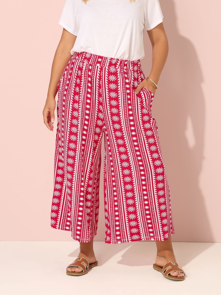 Yours Curve Red Jersey Midaxi Culotte Print - Image 1 of 5
