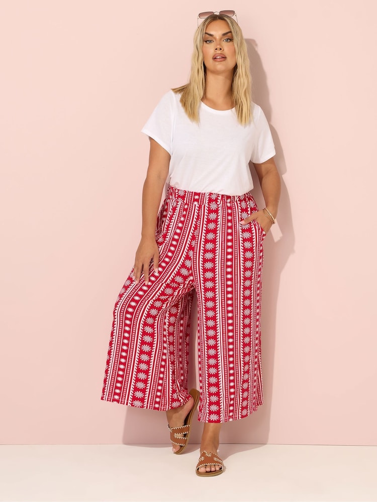 Yours Curve Red Jersey Midaxi Culotte Print - Image 2 of 5