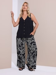 Yours Curve Black Shell Print Wide Leg Trousers - Image 2 of 5