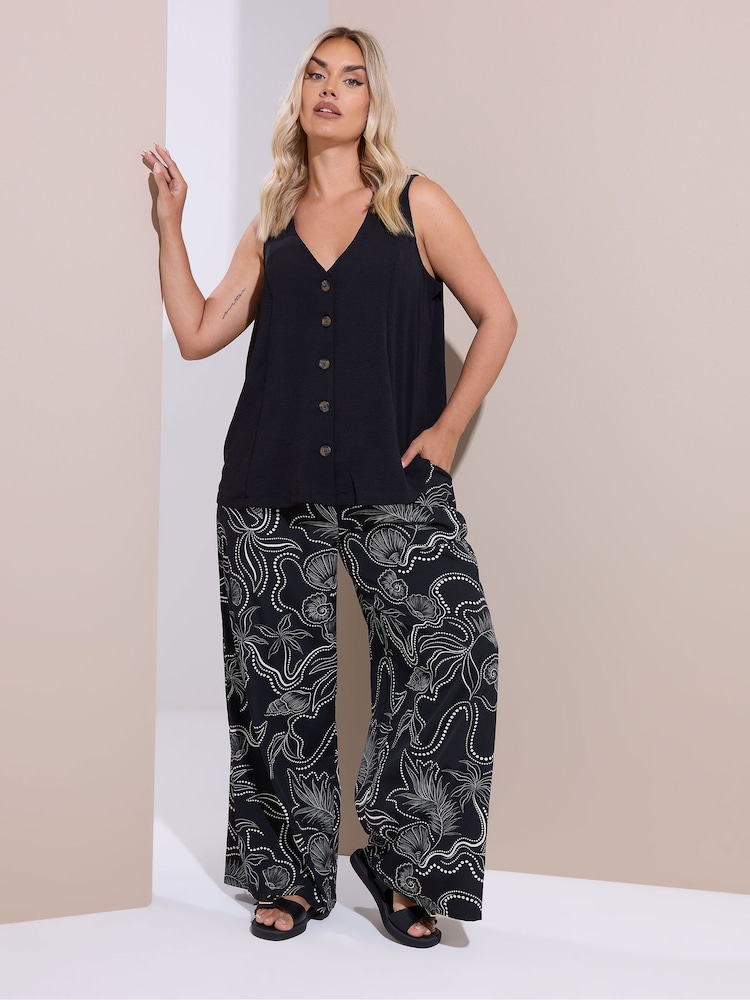 Yours Curve Black Shell Print Wide Leg Trousers - Image 2 of 5