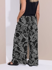 Yours Curve Black Shell Print Wide Leg Trousers - Image 3 of 5