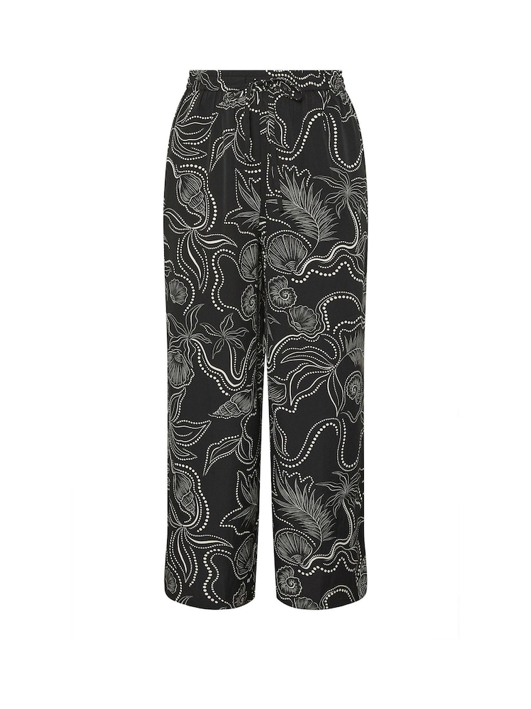 Yours Curve Black Shell Print Wide Leg Trousers - Image 5 of 5