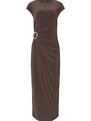 Long Tall Sally Brown Drape Buckle Midaxi Dress - Image 1 of 1