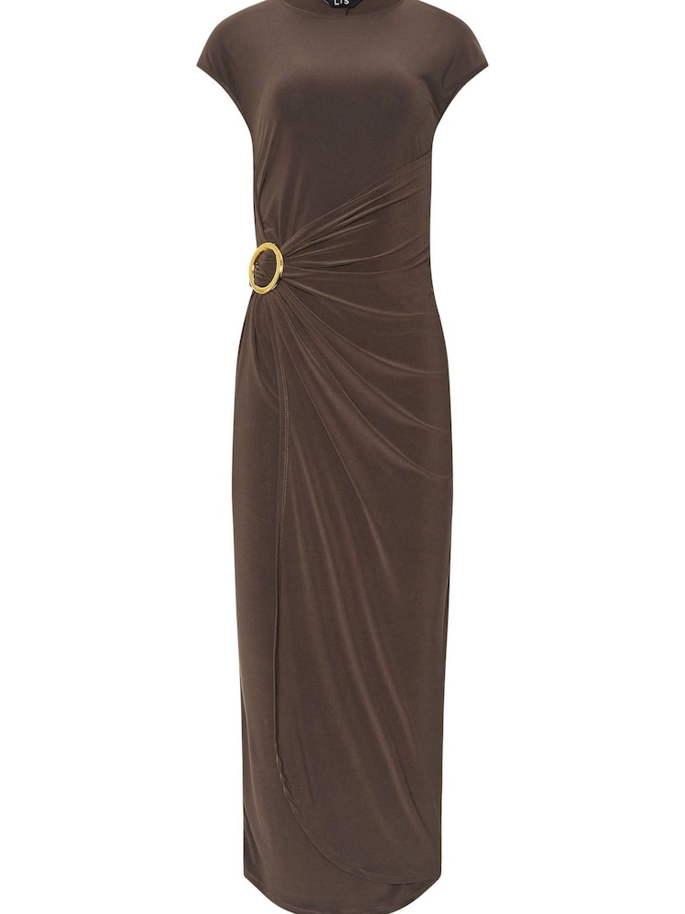 Long Tall Sally Brown Drape Buckle Midaxi Dress - Image 1 of 1