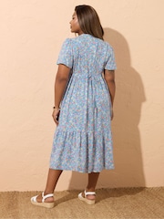 Yours Curve Blue Half Placket Dress - Image 3 of 5