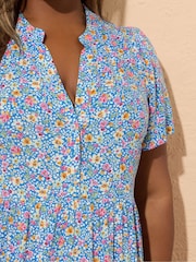 Yours Curve Blue Half Placket Dress - Image 4 of 5