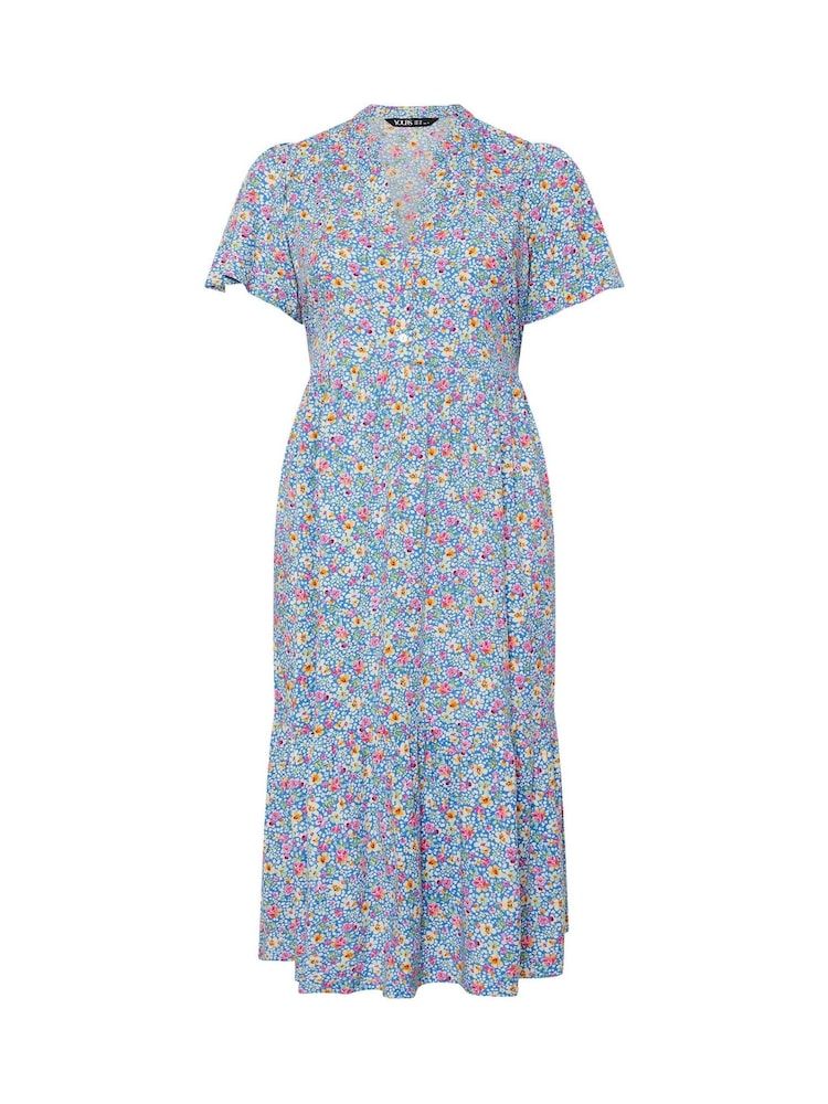 Yours Curve Blue Half Placket Dress - Image 5 of 5